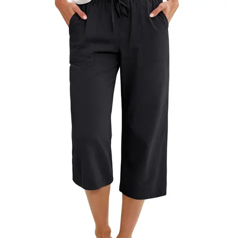 ANRABESS Women’s Capri Pants Loose Drawstring Elastic High Waist Straight Leg – 2026 Summer Casual Lounge Beach Cropped Trousers