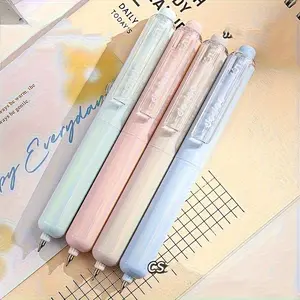 4Pcs  Fat Pocket Pen Portable Anti-fall Black Quick-drying Neutral Pen, Press CS Head Student Exam Pen, Portable Ins Style Business Pen, Pocket Creative Pen, Black and White Candy Color Series, Aesthetic Pens
