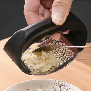 Easy-to-clean and durable kitchen gadget for chopping and crushing garlic - Stainless Steel Garlic Press, perfect for apartments and dormitories Household. Utensils Black
