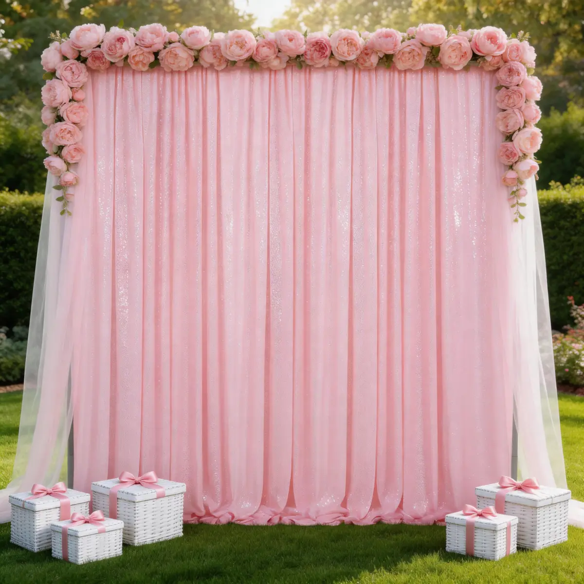 10ft x 10ft Luxury Shimmering Round Glitter Sequin Polyester Backdrop Curtain, 1 Panel, for Bachelorette Parties, Wedding Stage Decor