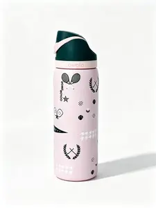 Owala 32 oz insulated stainless steel water bottle, light pink tennis sports pattern print leak-proof travel cup, with top handle design, leak-proof water bottle, with 24-hour refrigeration function