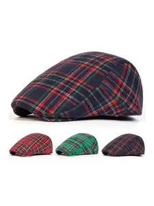 Unisex Vintage Plaid Beret Hat, Adjustable Outdoor Sun Protection Casual Cap for Spring & Fall Travel Beach Vacation