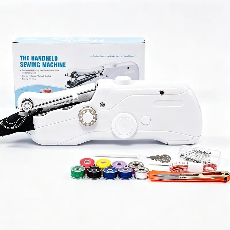 Cordless Handheld Mini Electronic Sewing Machine Set - Compact, Lightweight for On-the-Go Use, with Battery, Accessory Kit, Thread Spools, Repair Tools, Ideal for Starters & Quick Repairs