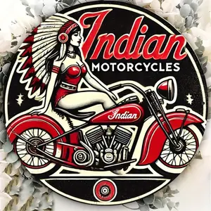 Vintage Indian Motorcycles Aluminum Sign, Metal Sign, Native American Design Wall Art, Durable Wall Decor for Home, Garage, Vintage Garage Signs