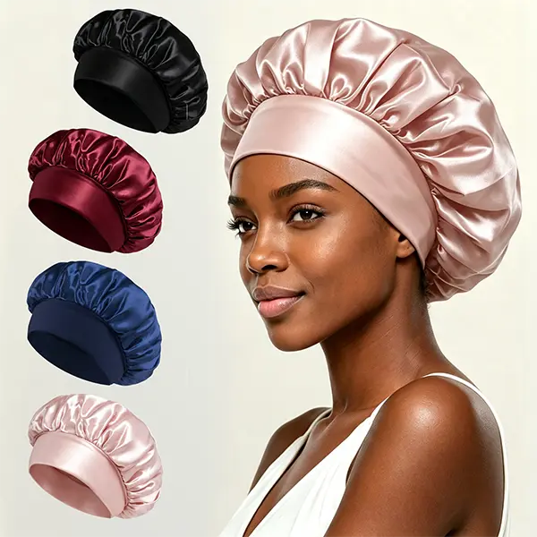 Women & Men Elegant Plain Color Elastic Satin Silky Hair Bonnets Hair Care Cap Hair Wrap Cap for Gift, Summer Outfits 2026 Trendy Heatless Soft Comfy Haircare Sleeping Bonnets for Preserving Hairstyle, Lightweight Chic Accessories for Daily Use black
