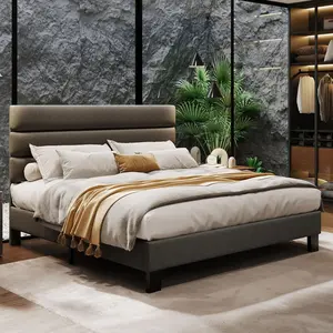 Dark Grey King Size Platform Bed Frame with Adjustable Headboard, Linen Fabric Upholstery, Heavy-Duty Wooden Slats Support, No Box Spring Required, Easy-Assembly Mattress Foundation, Metal Bed Frames, King-Size Bed Frames