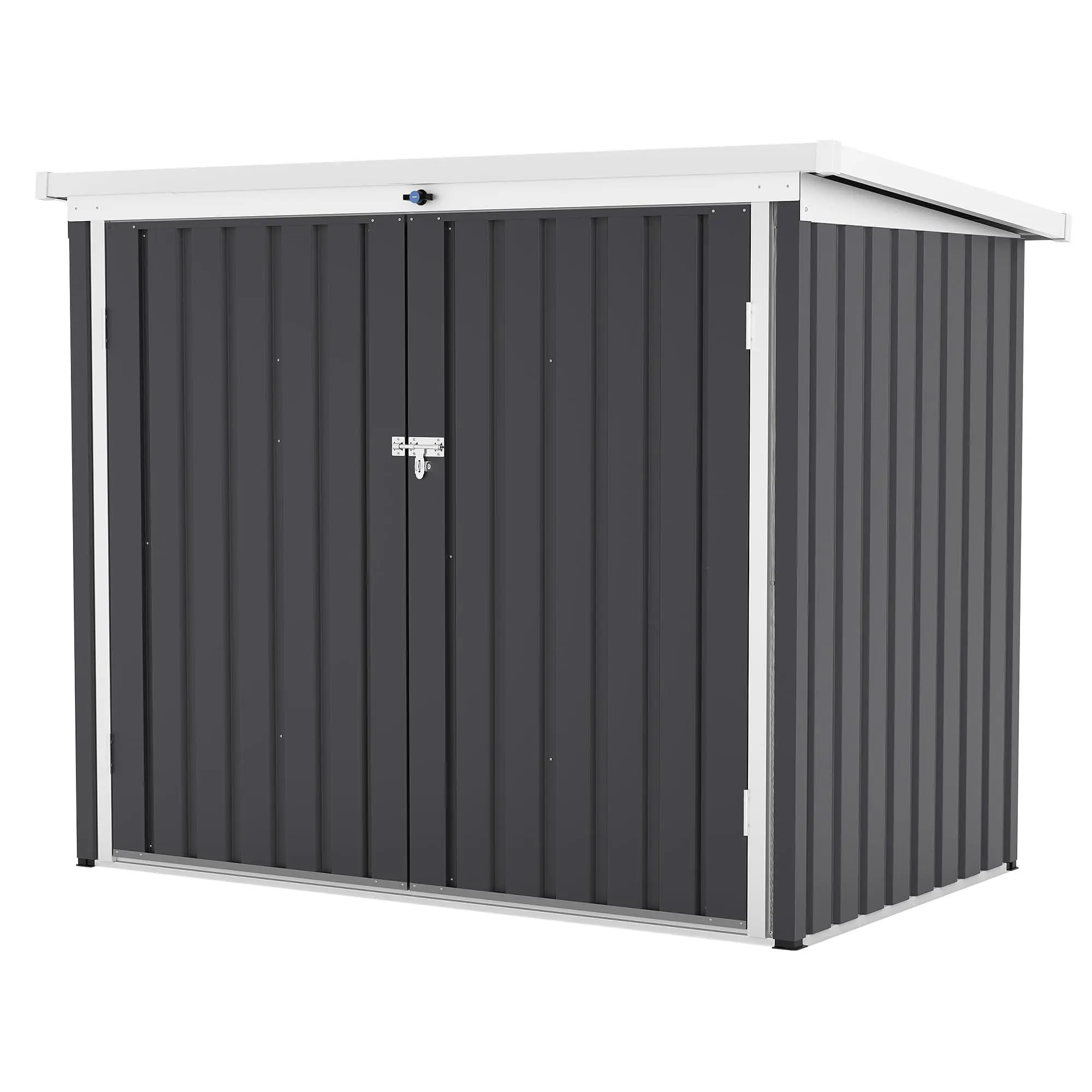 GARVEE Outdoor Trash Can Storage Box with Lock Latch & Sloped Roof, Outdoor Storage Shed with Galvanized Steel Trash Bin Enclosure for Backyard,Grey