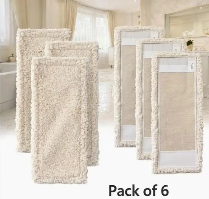 6-Pcs Dust Pads for Floor Cleaning Floors - Mop Pads Replacements for Home, Kitchens, Offices, Retail Stores, Warehouses, Hospitals, Hotels, Gyms and Fitness Centers, Schools - Size 5x16 - Ecru ( Only Pads ) sohochic