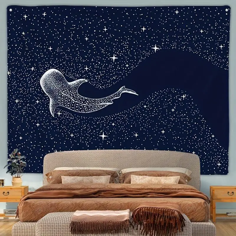 Ocean Animal Blue Whale Print Tapestry - Durable Polyester Knitted Peach Skin Velvet Horizontal Wall Hanging, Size-Inclusive Home Decor for Living Room, Bedroom