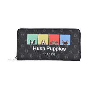 Hush Puppies Men's Small Gray PVC Zip-Around Wallet with Colorful Dog Print