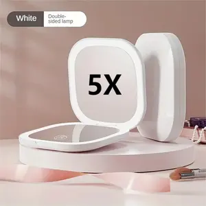 5x Magnifying Tri-Color LED Lighted Handheld Makeup Mirror, Portable Rechargeable Folding Design with Tweezers, Ideal for Travel & Daily Makeup, Foldable Makeup Mirror