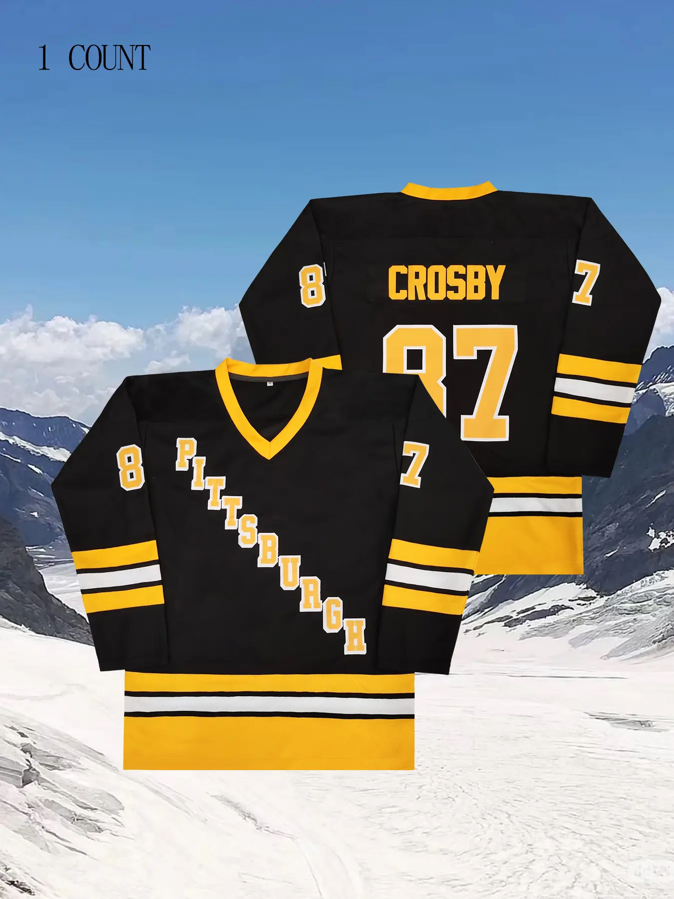 Men's PITTSBURGH #87 Hockey Jersey, Stylish Jersey, Sleeve Jersey, Letters and Numbers Stitched S-XXXL, 90s Hip Hop Clothing, Sport Outdoor Clothing, Men's Sportswear for Training and Competition, Embroidery Sportswear, Sports Tops