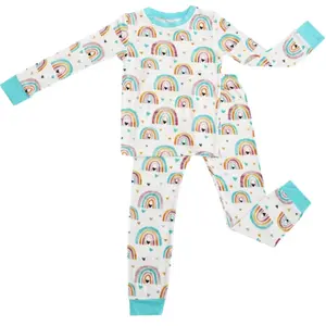Zip N' Bear Bamboo Pajama Set Buttery Soft 2 Piece PJs for Girls Kardashian Favorite - Radiant Rainbow (3 Free Underwear)