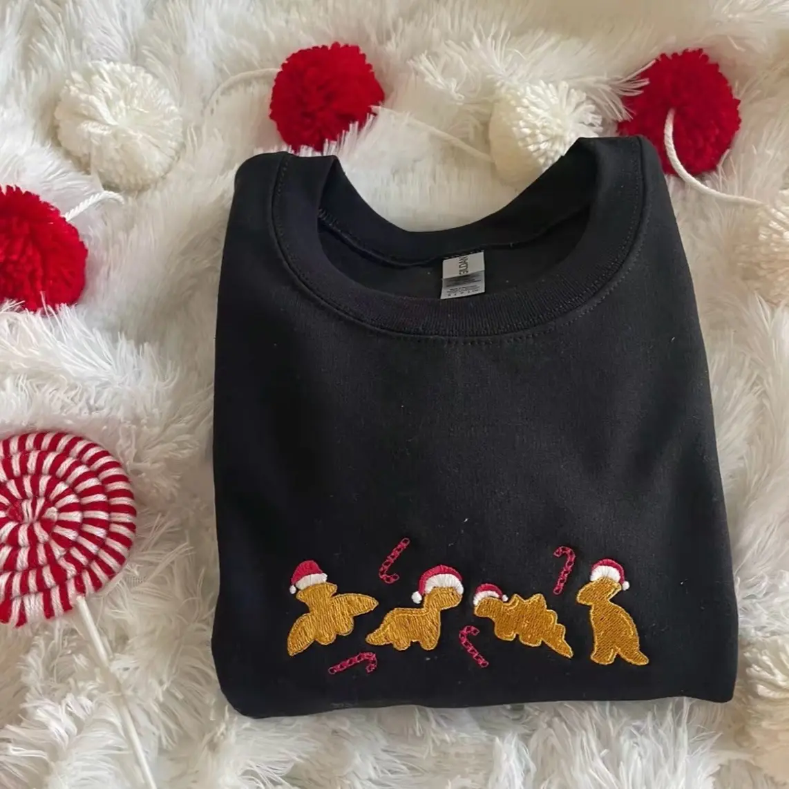 Embroidered Christmas Dino Nuggets, Embroidered Christmas Sweatshirt, Embroidered Christmas Crewneck