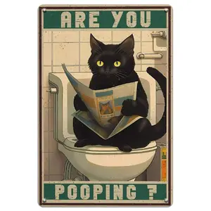 Palette&Wall "Are You Pooping?"Tin Sign – 8x12 Inch Funny Vintage Metal Wall Decor – Black Cat Bathroom Humor for Restroom, Pet Lovers & Gag Gifts