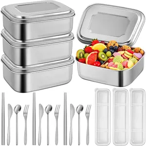 18 Pack Stainless Steel Bento Box Set, 1000ml Leakproof Lunch Containers with 2 Compartments,  Snack Box with Chopsticks Fork Spoon ,  Storage for Adults