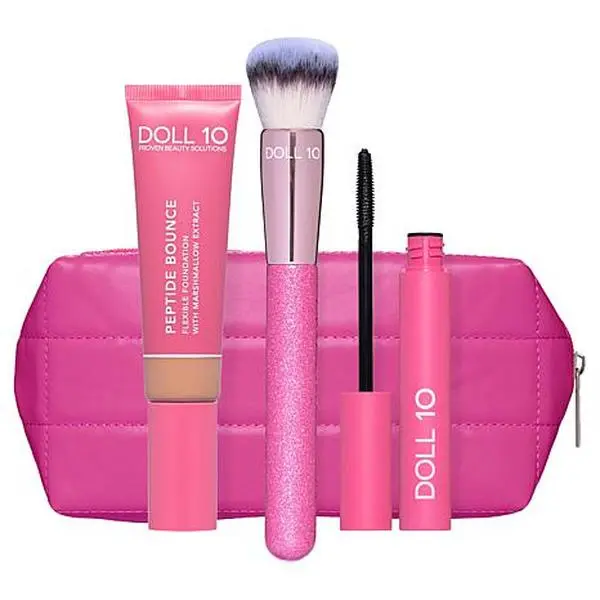 Doll 10 Peptide Bounce Foundation with Brush, Mascara and Bag Set Doll 10 Peptide Bounce Foundation with Brush, Mascara and Bag Set
