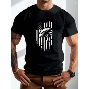 Cotton short sleeve T-shirt plus size big & tall men's flag eagle graphic print short sleeve summer T-shirt for daily life