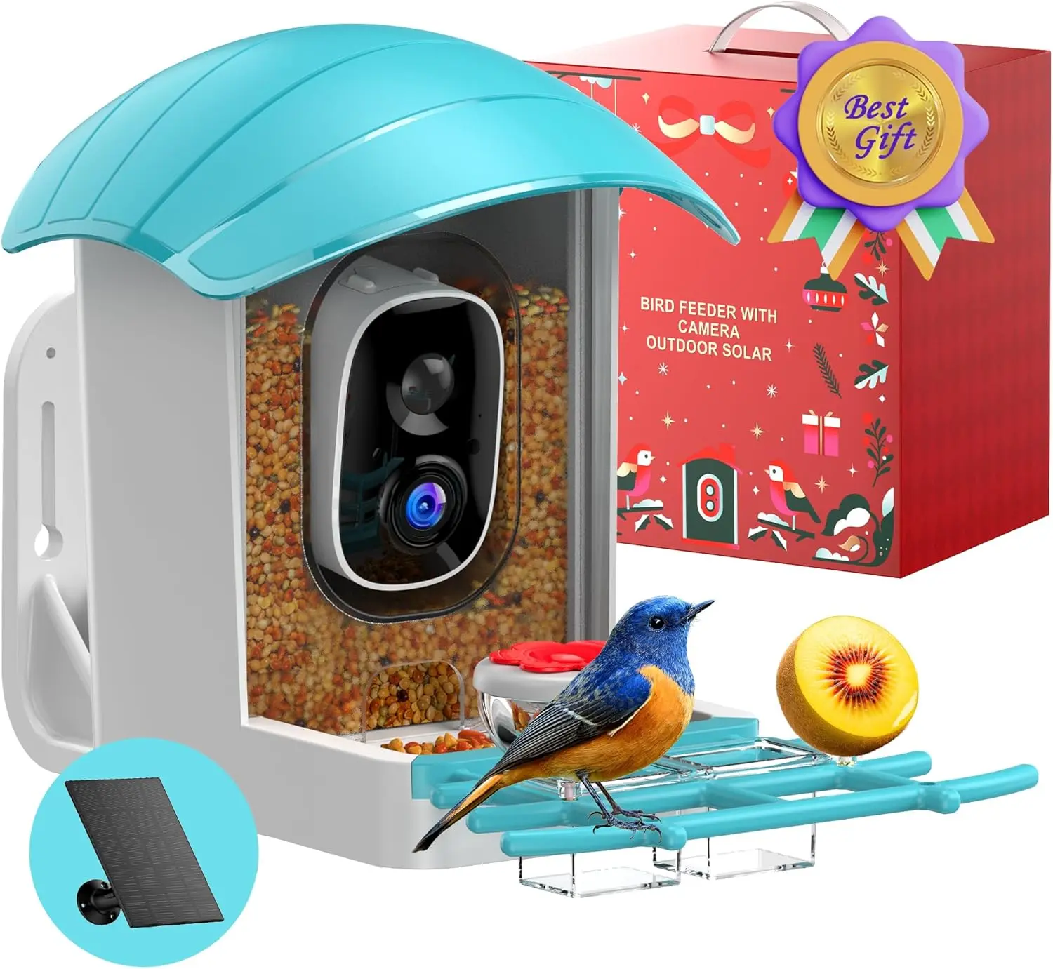 Bird Feeder with Camera Solar Powered: Smart Bird Feeders for Outdoors Garden with AI Identify Auto Capture K HD Bird House with Camera Outside WiFi Live View Birdfeeder Cam Gift for Birds Lover