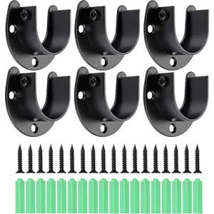 Wardrobe Closet Rod Bracket 6 Pack Closet Pole Brackets for Wall with Screws, Stainless Steel Rod Flange Holder for Closet Curtain Black Closet Pole Holder Wall Mount for 1-1/4 Inch Pole