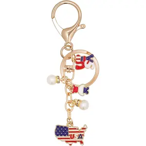 4th of July Party Favors USA Initial Keychain Bag Charm Purse Charms American Flag Patriotic Keychain, Handbag Backpack Car Accessories keychians for Accessories(Bear)
