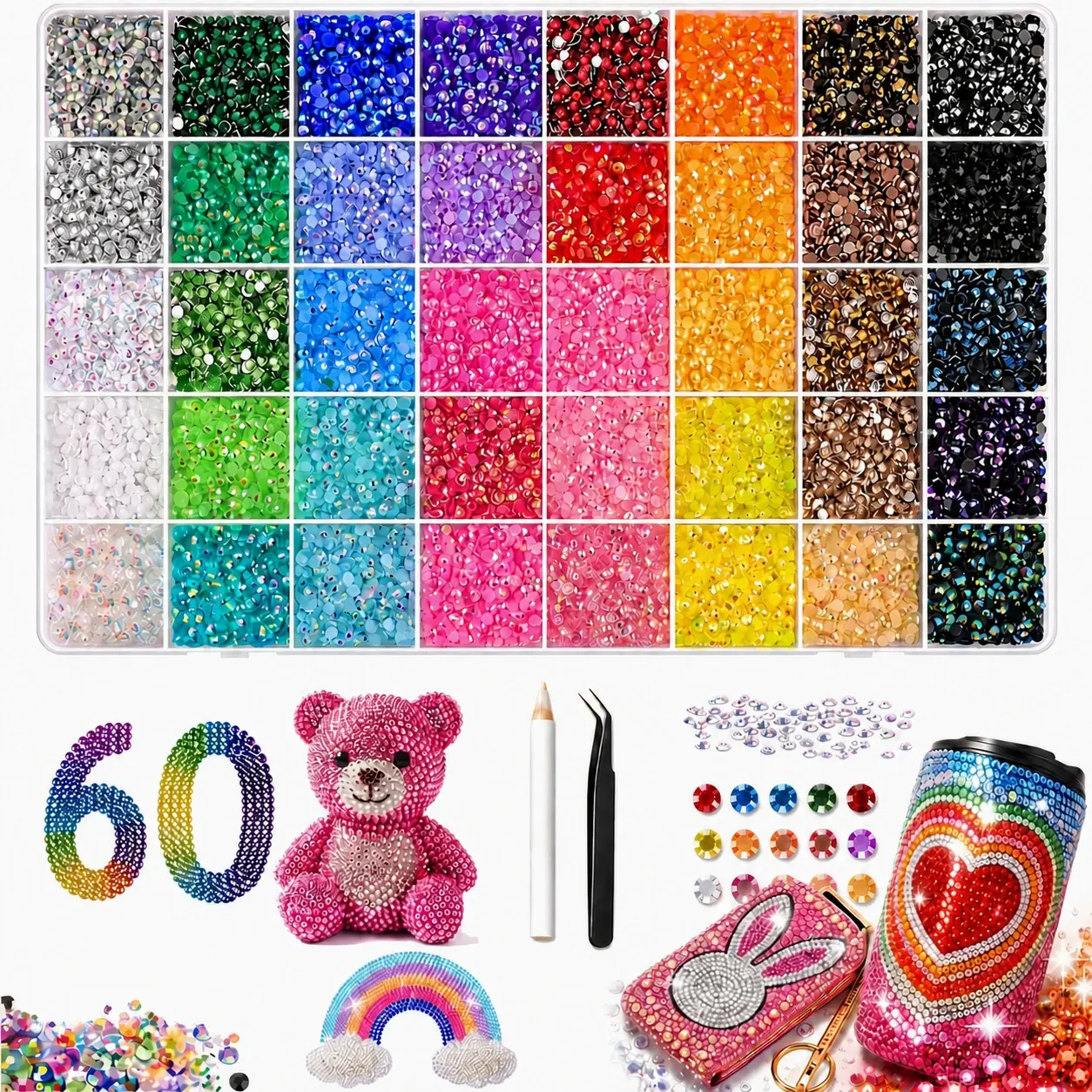 Rhinestone Bedazzling Multi-Pack Kit with 3mm Flatback Gems, Nail Art Decoration Craft Supply for Bedazzling Things & DIY Arts Crafts Gifts, Nail Tech Supplies, Christmas Birthday Gifts for Women