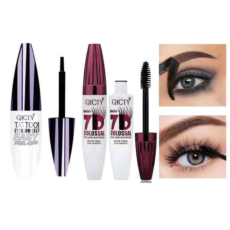 Easy Peel - Off Eyebrow Gel + 7D mascara (01#) - pro eye makeup for women & girls, blends flawlessly.Semi-Permanent Eyebrow Gel tiktok beauty Pack