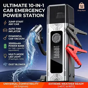 10-in-1 Portable Car Jump Starter with Air Compressor & Handheld Vacuum | 12V Battery Booster, Tire Inflator, Power Bank, LED Light | Ultimate Emergency Kit & Road Trip Essential 2026 | Car Accessories Must Haves