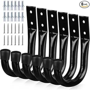 Heavy Duty Garage Storage Hooks, 6-piece Bike Hooks for Garage Wall, Utility Garage Hooks, Wall Mount J Hook for Hanging, Large Metal Storage Organizer Tool, Extension Cord Hanger