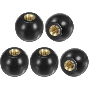 5-Pack Threaded Ball Knobs, M6 Female Thread 20mm Dia. Thermoset Phenolic Ball Knob with Brass Insert, Round Lever Handle for Lathe Machine Lawn Mowers, Black