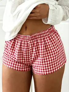 Elastic Waist Plaid Print Checkered Shorts for Men, Comfortable Slim-Fit Casual Wear, Perfect for Spring and Summer Fashion