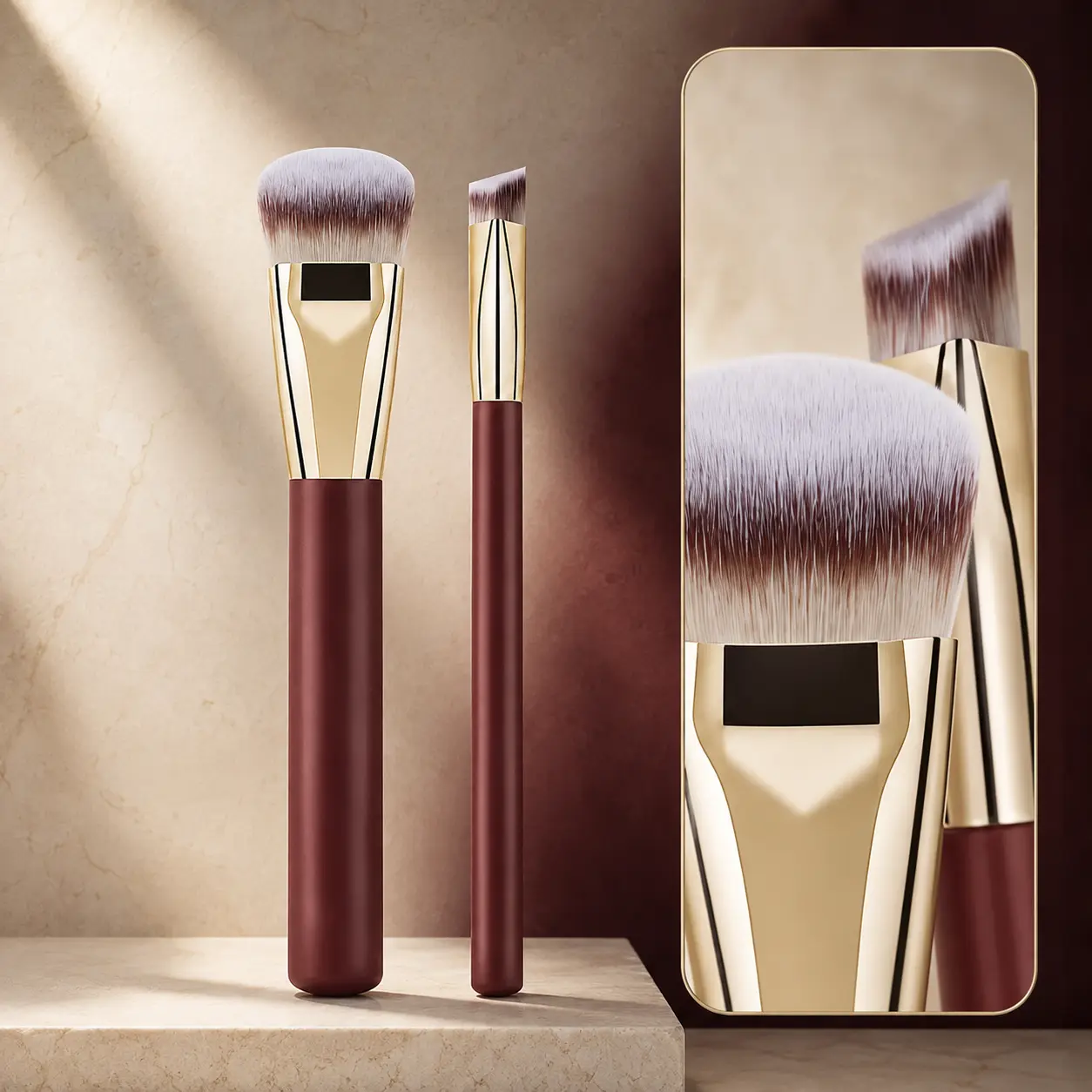 2-Piece Angled Foundation & Concealer Brush Set, Ultra-Soft Dense Synthetic Bristles, Streak-Free Blending Makeup Brushes for Liquid & Cream Foundation, Under-Eye Concealer and Contouring