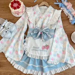 Japanese Kawaii Lolita Long Flare Sleeve 4-Piece Dress Sets + Cat Ears Cartoon Women Casual Mini Skirt Sweet Print Bow 2026