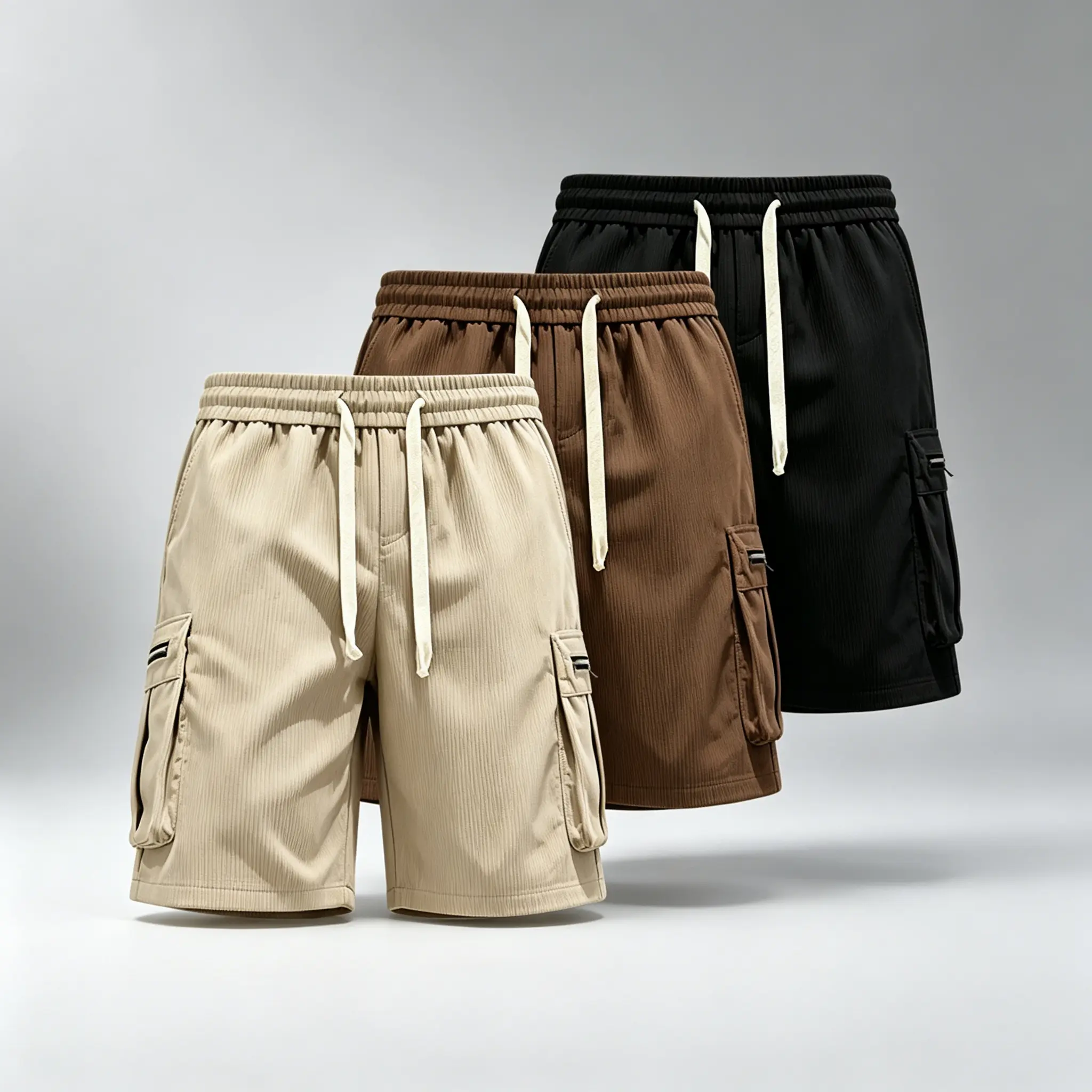 Men’s Big & Tall 3-Pack Classic Plain Soft Corduroy Cargo Shorts - Stylish, Loose, Mid Waist, Relaxed Fit, Oversized, Breathable, Quick-Dry, Elastic, Vintage Streetwear, Classic Baggy Men's Shorts for Outdoors, Everyday Activities (With Pockets)