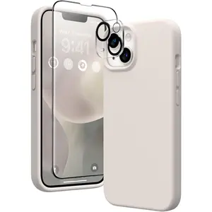 Magnetic Case For iPhone 14, Compatible with Magsafe, with Screen Protector + Camera Protector, Anti-Scratch Microfiber Lining, Liquid Silicone Shockproof Protective Phone Case, Stone