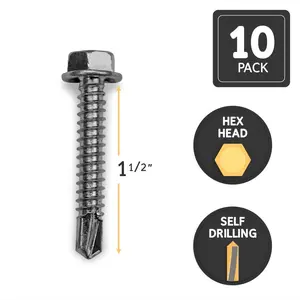 1.5" E-TrackHex Head Metal Screws With Self-drilling Tips (10 Pack)