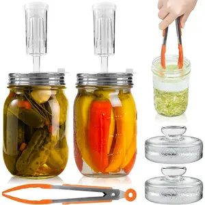 11 count Fermentation Kit - Easy Fermentation Kit for Wide Mouth Mason Jars - Includes Stainless Steel , Glass Weights, Airlocks,  Rings, Grommets, & Recipe Guide(Jars Not Included)