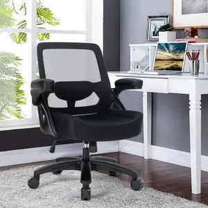 Oversized Seat Mesh Office Chair , Flip-Up Arms & Lumbar Support - Swivel Rolling Chair for Home Office, Gaming, Conference
