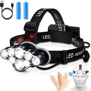 Headlamp,18000 Lumen Bright 8 Led Head Lamp, 16 Modes Adjustable Motion Sensor Headlight with Red Light, Waterproof Head Flashlight for Outdoor Hiking Camping