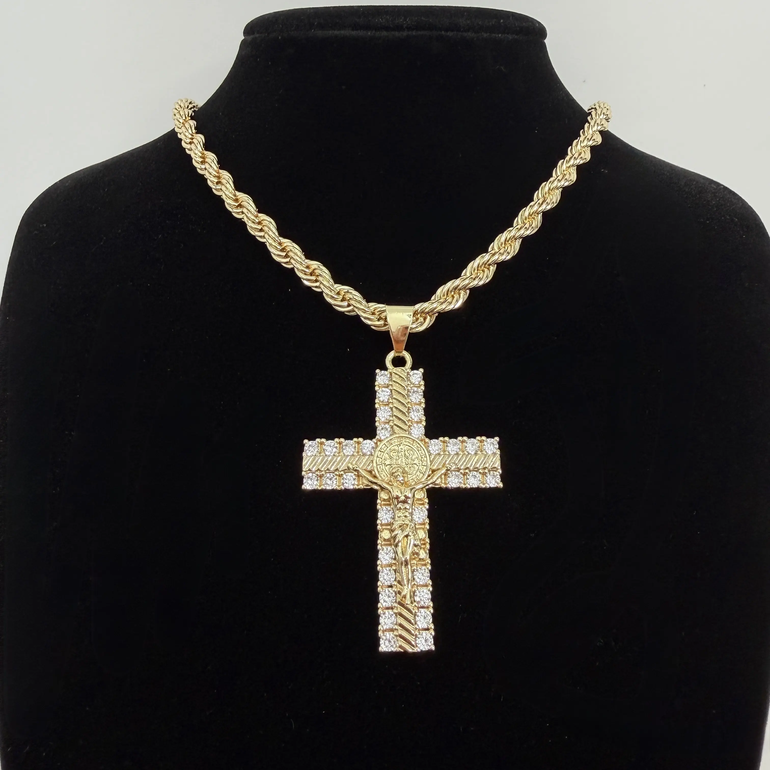 Jesus Cross Necklace 14k Gold Plated Elegant No Fade Mens Cross