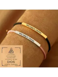 Inspire Bracelet "GOD IS IN CONTROL"/"DIOS TIENE EL CONTROL" - Premium Artistic Engraving, Stainless Steel & 18k Gold Plated, Adjustable Up to 10in, Meaningful & Visually Appealing Jewelry, English and Spanishfor Men & Women