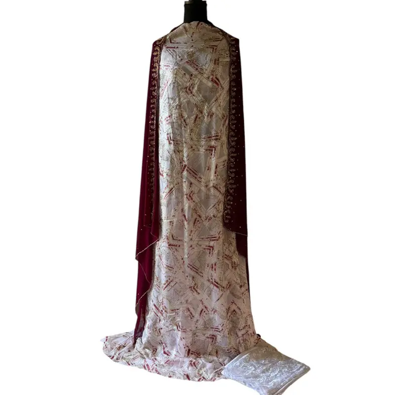 Crown chiffon Embellished Driya with Gold Hand-Beaded Detailing for Weddings Eid & Special Occasions Satin Blend Floor-Length Chiffon Overlay - Womenswear