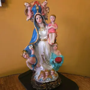 Virgen de la Luz Statue with Angels and Children Decorative Religious Figurine for Home Decor