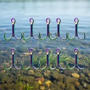 Rainbow Stainless Steel Treble Hooks 10-Pack Anti-Corrosion 3-Barb Design High-Sensitivity Bass Trout Fishing Non-Slip Anchor Point Freshwater Saltwater Sizes 4 6 8 10