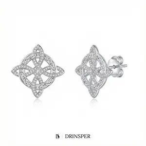 DRINSPER Hecate Witch's Knot Cubic Zirconia Earrings for Women and Girls, Witchy Style Celtic Knot Stud Earrings for Everyday Wear and Special Occasions, Symbolic Vintage Inspired Fashion Jewelry Gift for Her, Trending Affordable Witchy Jewelry