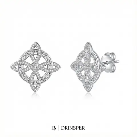 DRINSPER Women's Vintage Witch Stud Earrings Set - Celtic Hecate Witch's Knot Copper, Crystal-Adorned Cubic Zirconia Witchy Jewelry, Lightweight Silvertone, Spiritual Gift for Women, From Daily Outfits to Special Events