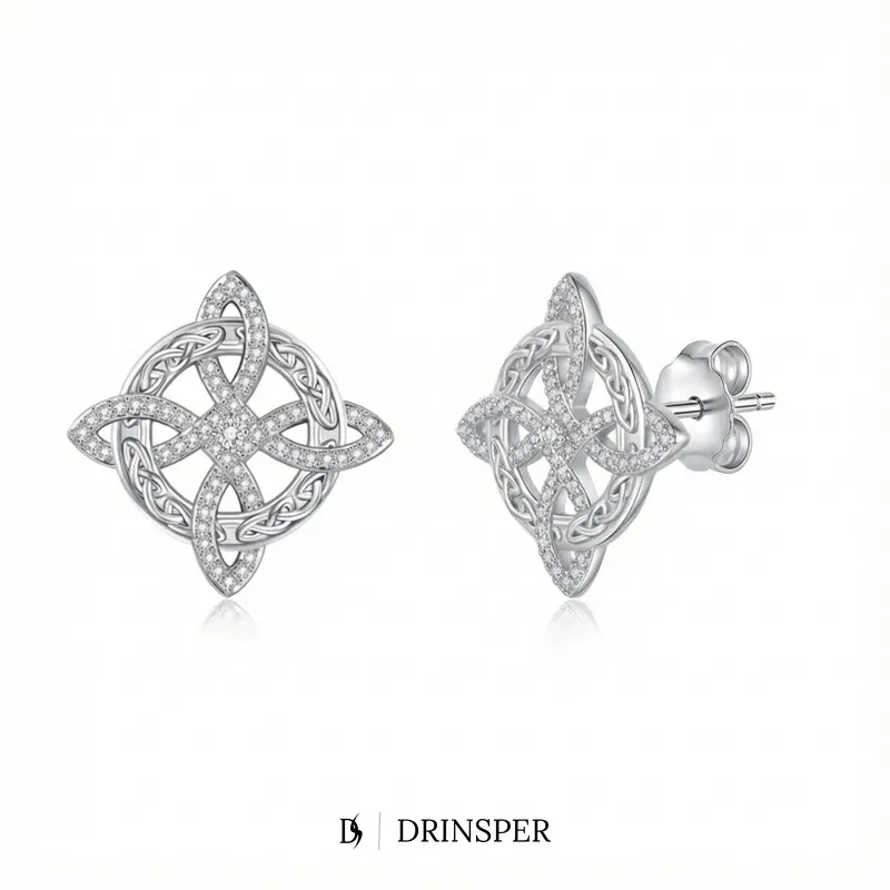 DRINSPER Women's Vintage Witch Stud Earrings Set - Celtic Hecate Witch's Knot Copper, Crystal-Adorned Cubic Zirconia Witchy Jewelry, Lightweight Silvertone, Spiritual Gift for Women, From Daily Outfits to Special Events