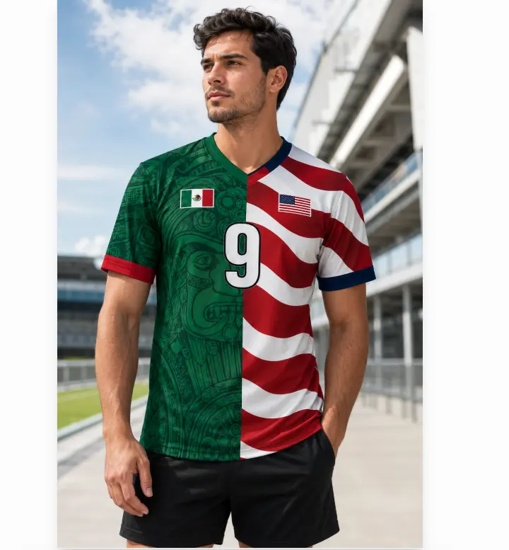 Mexico USA Split Soccer Jersey Personalized Mexican American Shirt, Aztec Calendar Heritage Gift, Mexico Pride Football Top