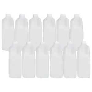 [12 Pack] Half Gallon Jugs Bottles (64 oz) with Tamper Evident Caps – Great for Homemade Juices, Milk, Smoothies, Tea and Other Beverages - Food Grade BPA Free