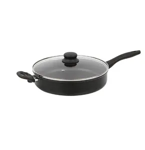 4-Quart Non-Stick Jumbo Cooker with Glass Lid, Black Deep Frying Pan for Everyday Cooking